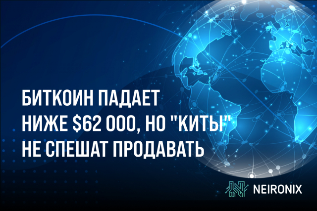 Биткоин падает ниже $62 000, но "киты" не спешат продавать